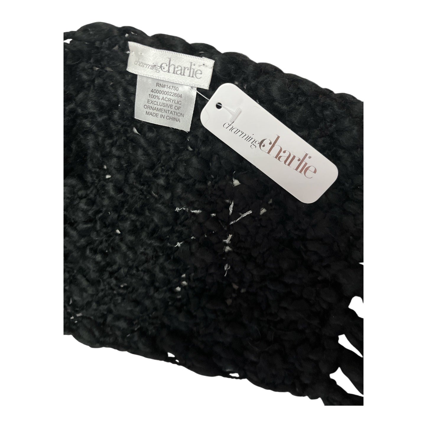 Charming Charlie Black Knit Scarf with Snowflake Appliqué – 94” – NWT