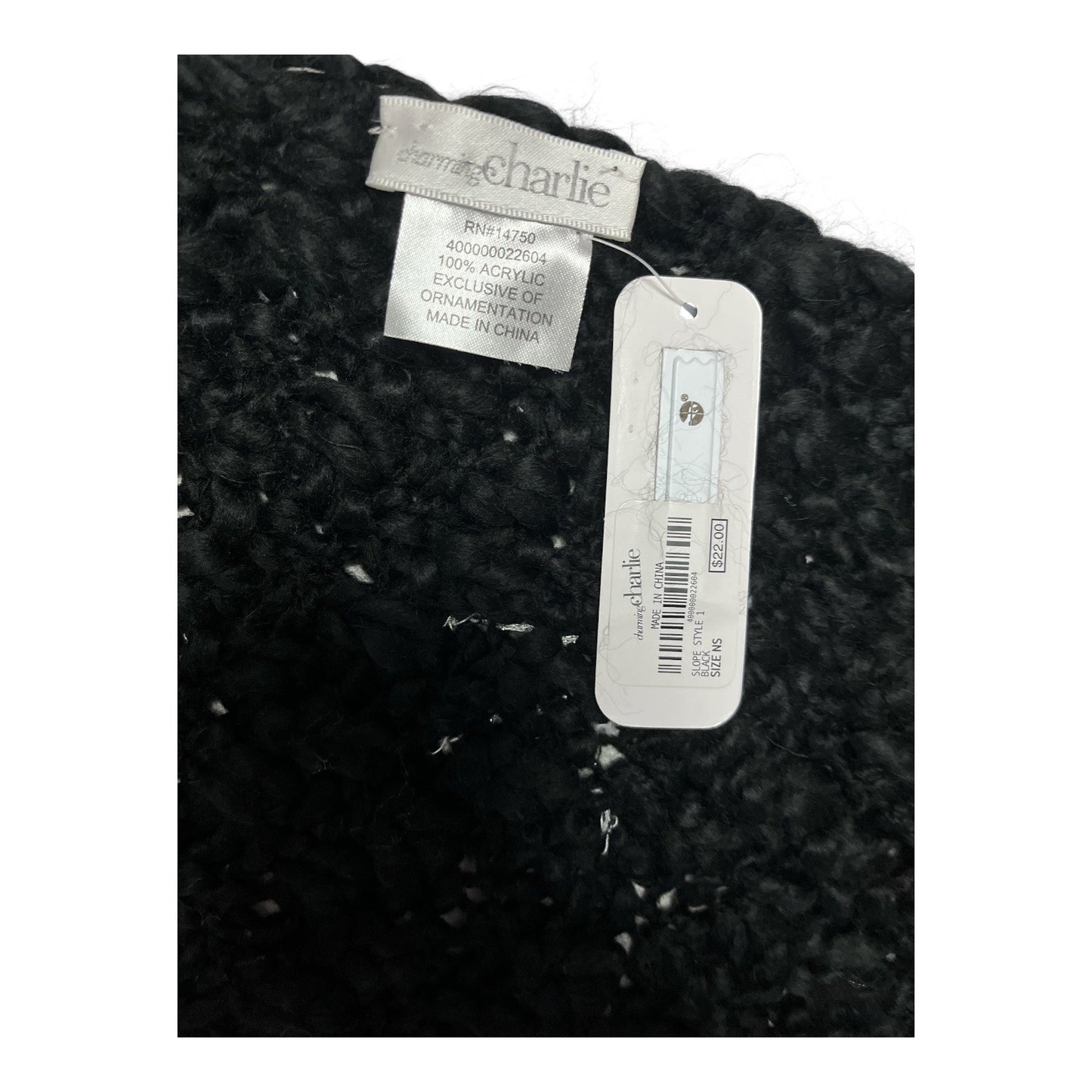 Charming Charlie Black Knit Scarf with Snowflake Appliqué – 94” – NWT