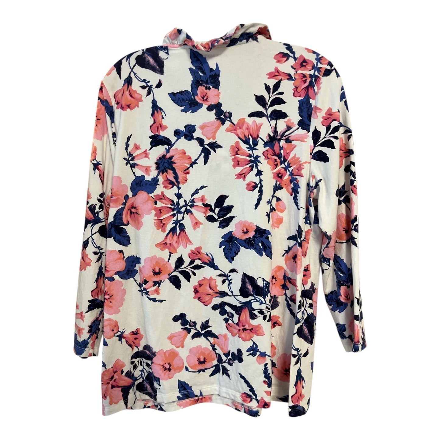 Talbots Floral Knit Top Womens Large Pink Blue White Cowl Neck Long Sleeve Stretch