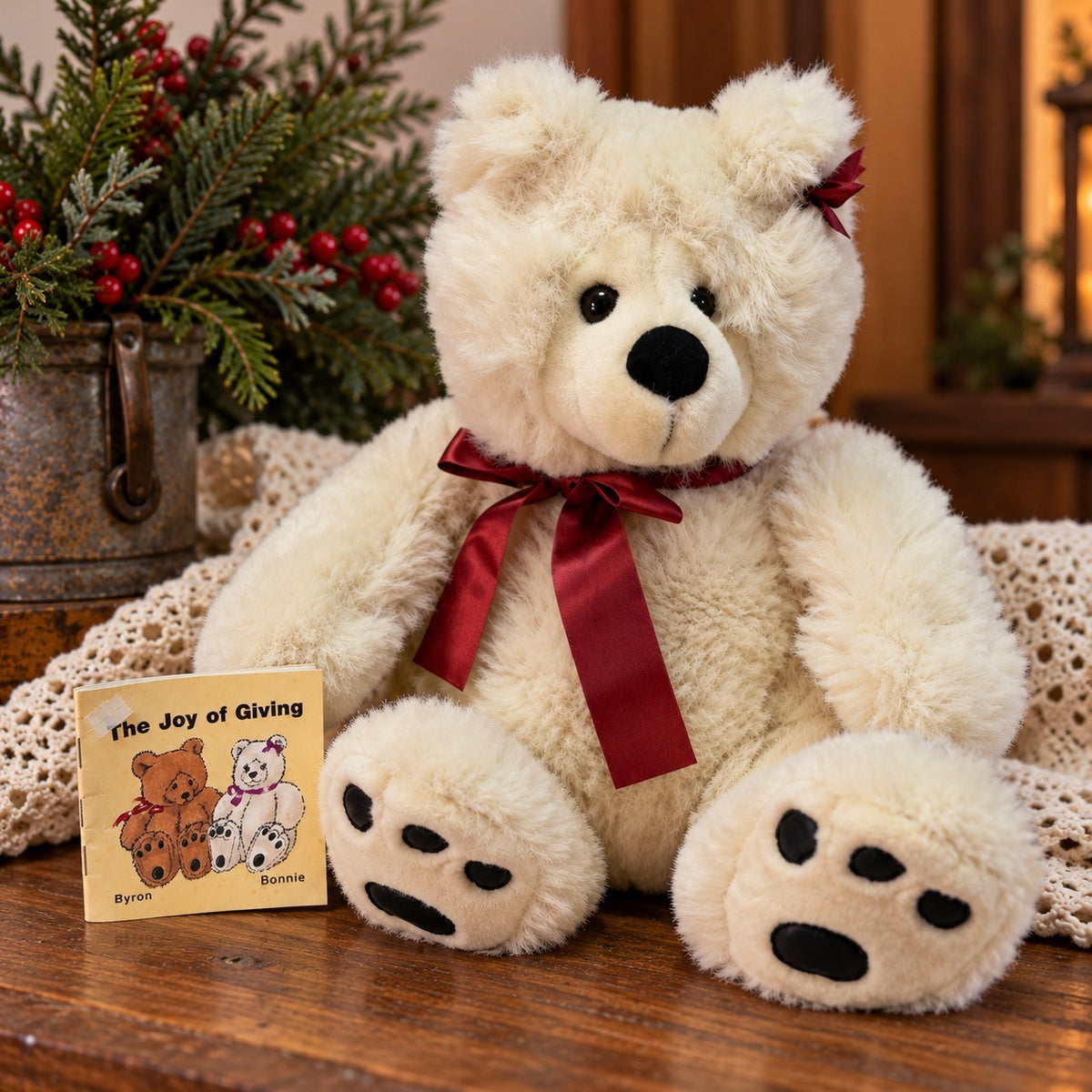 Vintage 1989 Steinbach Bonnie White Teddy Bear Plush The Joy of Giving Book 14 Inch