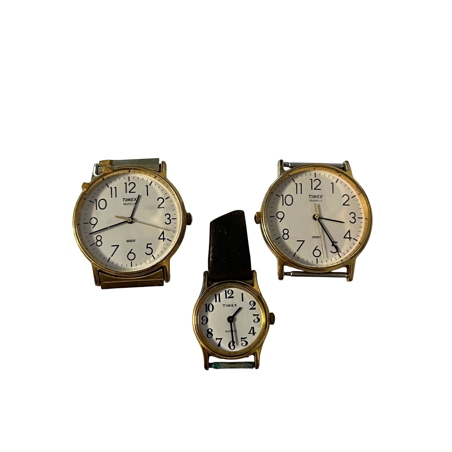 Vintage Timex Watch Lot of 3 Quartz LA Cell K Cell Gold Tone White Dial Untested Parts Repair