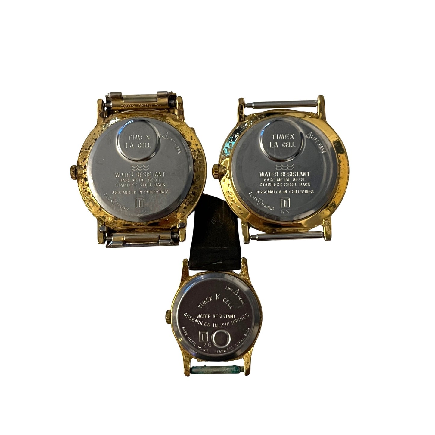 Vintage Timex Watch Lot of 3 Quartz LA Cell K Cell Gold Tone White Dial Untested Parts Repair