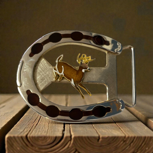 Y2K Horseshoe Deer Belt Buckle Silver Tone Western Buck Buckle 2000s