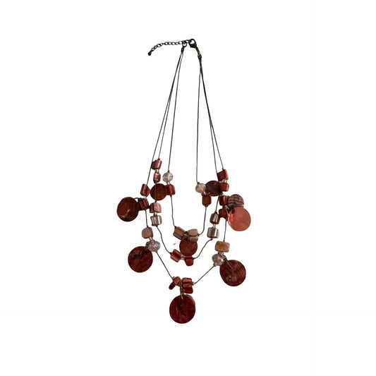 Y2K Red Jasper Style Multi Strand Statement Necklace Boho Disc Beaded 14 Inch