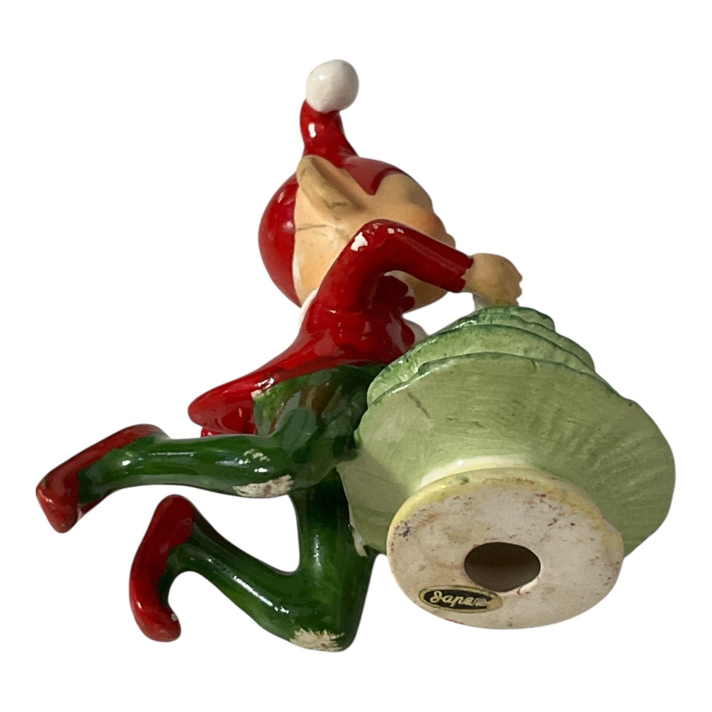 VTG Japan Ceramic Christmas Elf Kneeling by Tree – Mid-Century Holiday Figurine
