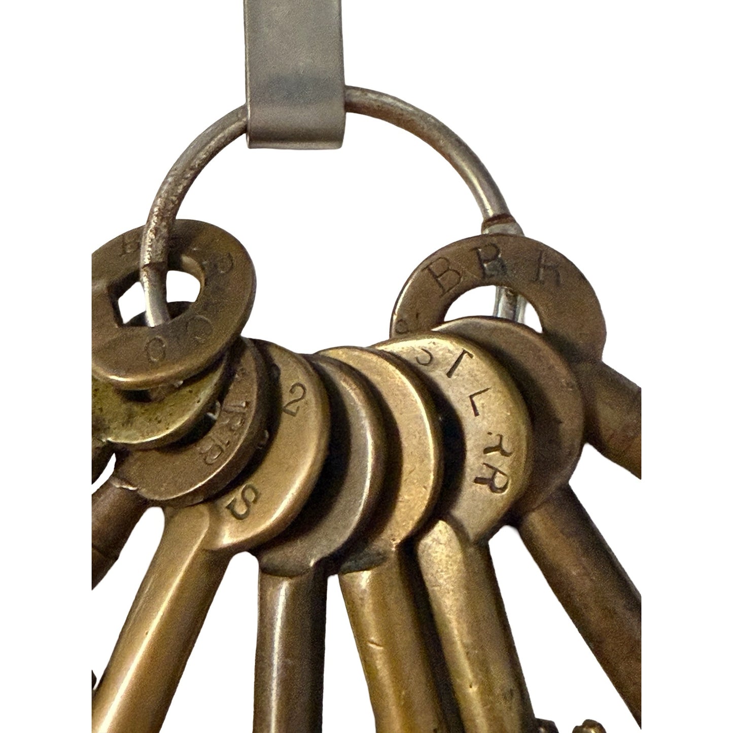 Antique Brass Barrel Key Collection 9 Marked Vintage Keys B&O Erie Big Four
