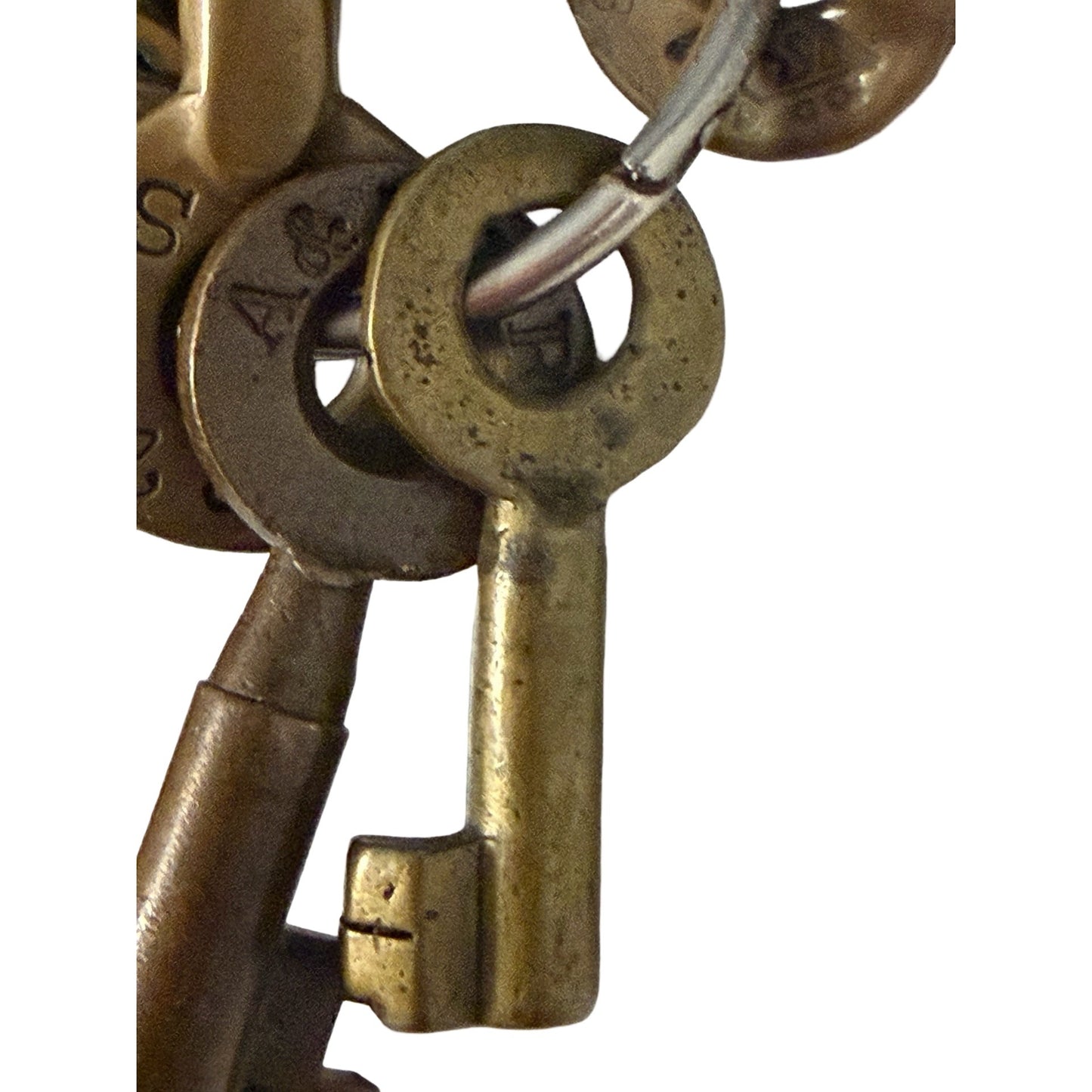 Antique Brass Barrel Key Collection 9 Marked Vintage Keys B&O Erie Big Four