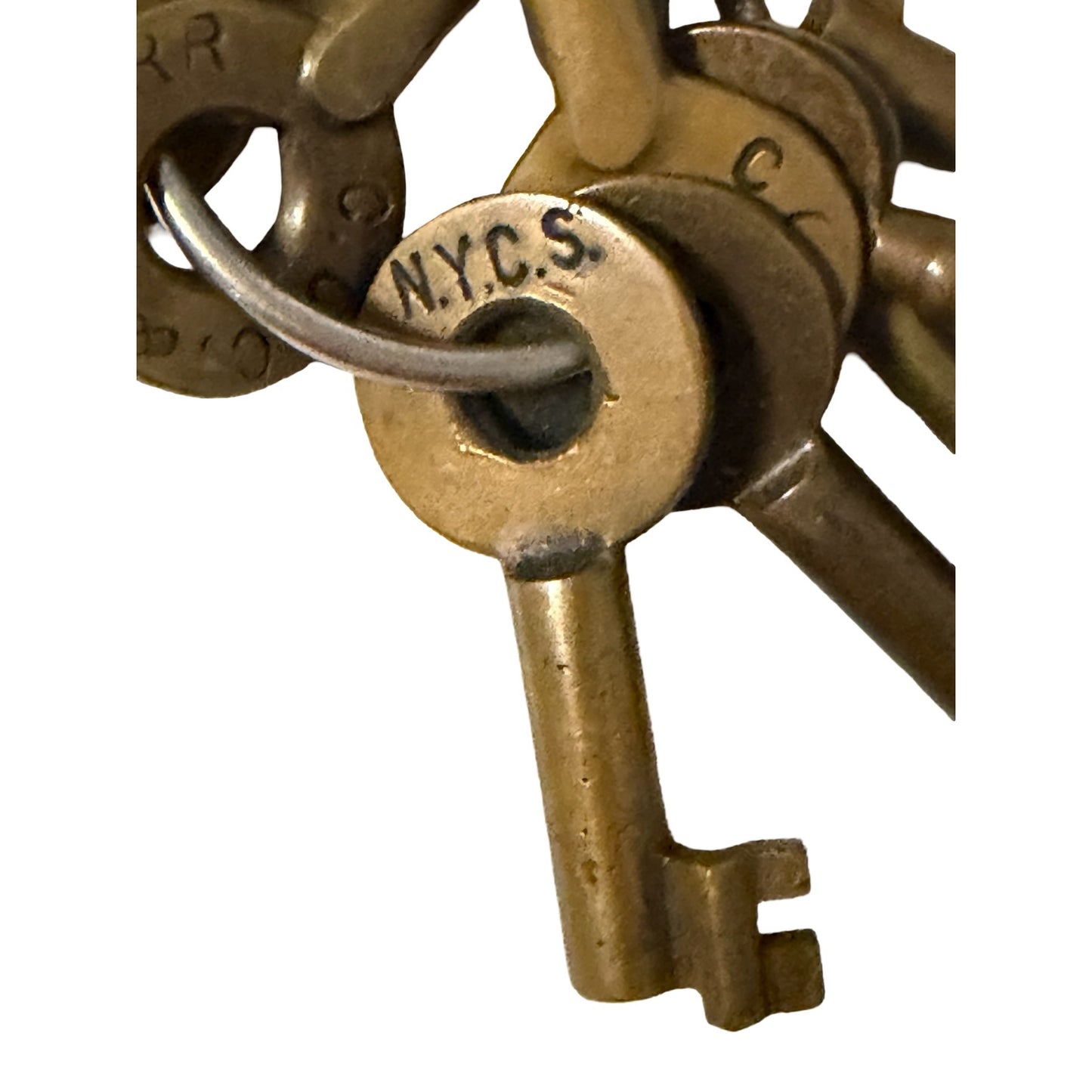 Antique Brass Barrel Key Collection 9 Marked Vintage Keys B&O Erie Big Four