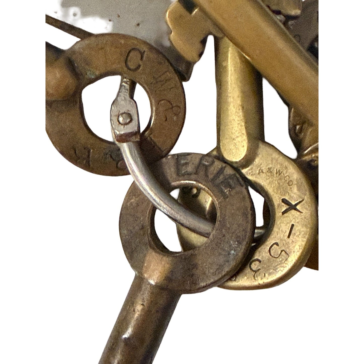 Antique Brass Barrel Key Collection 9 Marked Vintage Keys B&O Erie Big Four