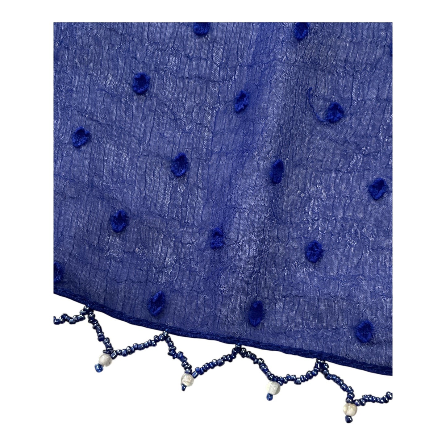 Vintage Blue Sheer Dot Beaded Scarf Wrap 60 x 40 Made in India