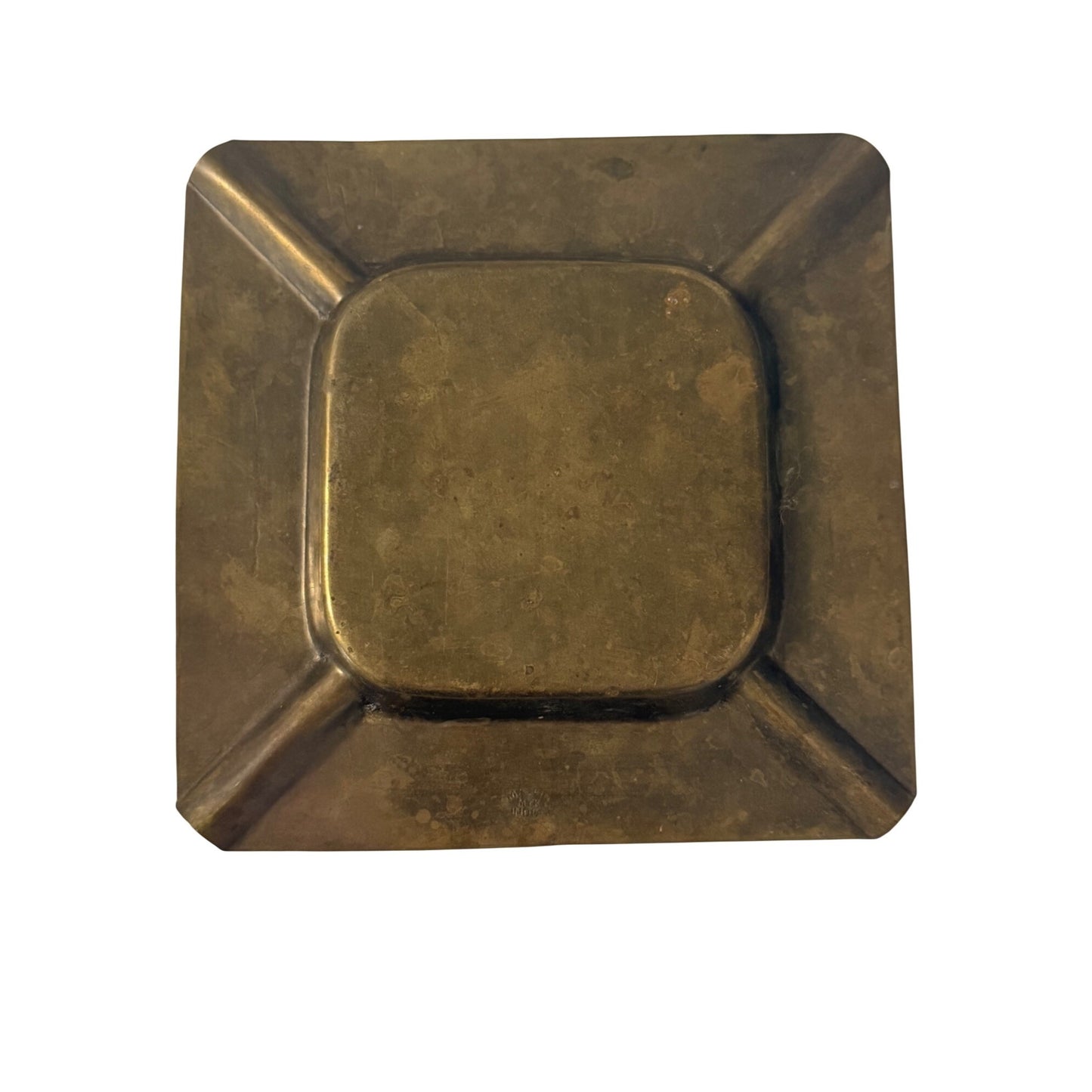 Vintage MYK India Hand Engraved Brass Ashtray Floral Etched Square Tobacciana 5.5"