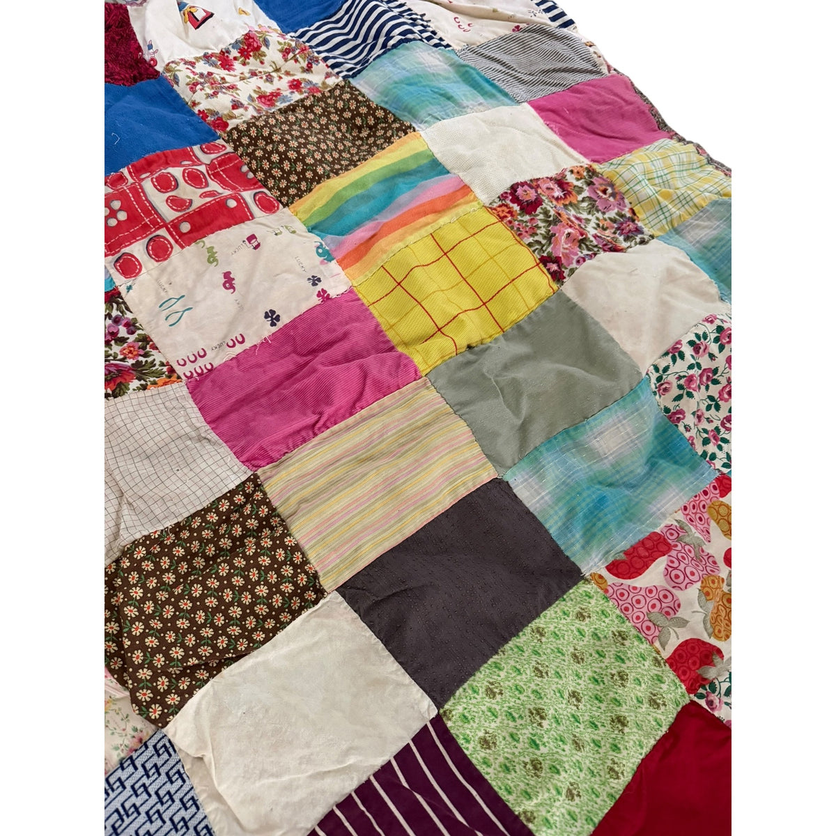 Vintage Handmade Blue White Patchwork Quilt 64x37 Primitive Farmhouse Cutter Quilt