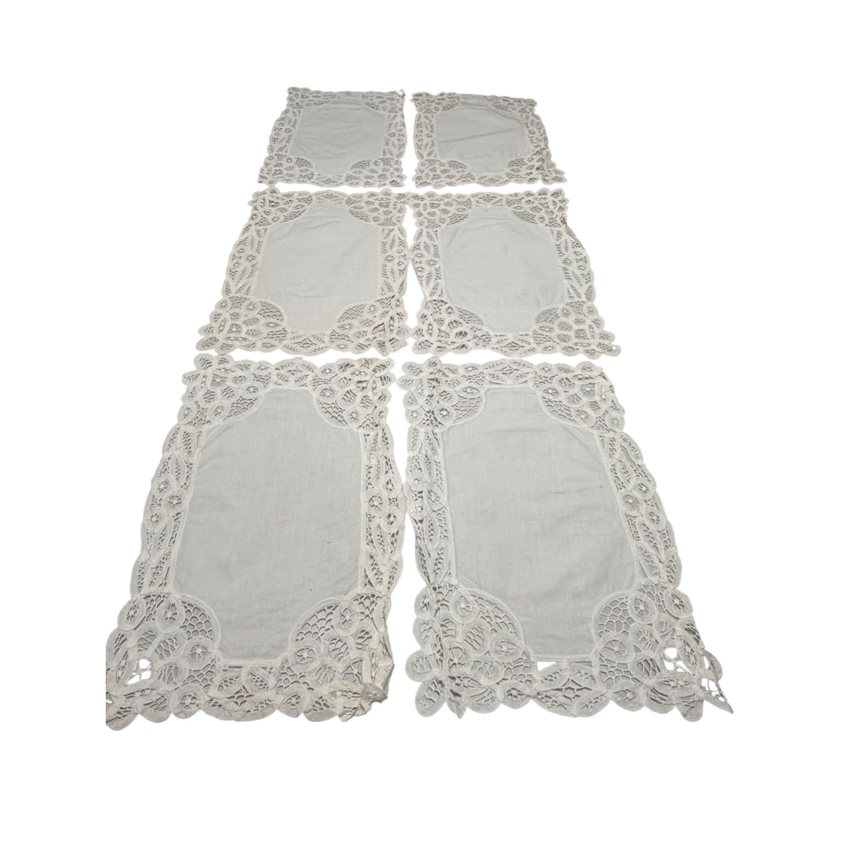 Vintage White Battenberg Lace Dresser Doilies Set of 6