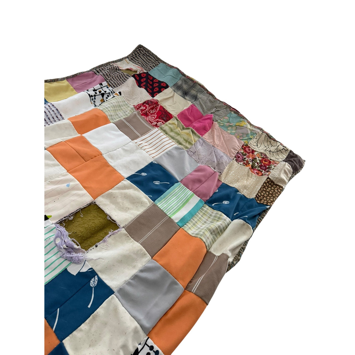 Vintage Handmade Blue White Patchwork Quilt 64x37 Primitive Farmhouse Cutter Quilt