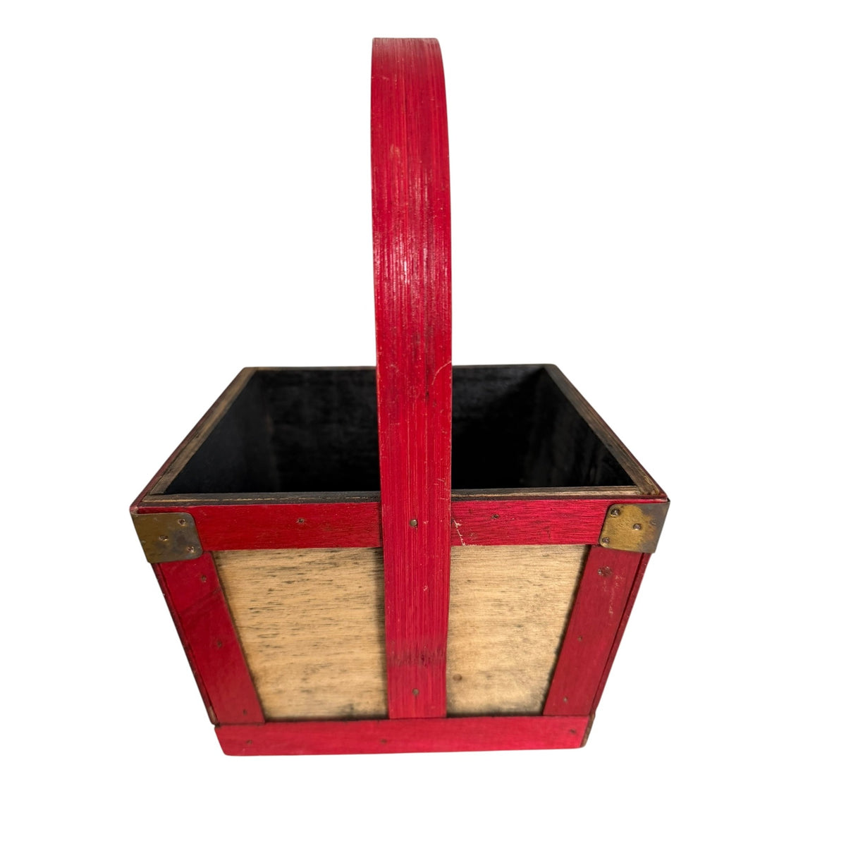 Vintage FTD Wooden Christmas Tree Basket Red Green Holiday Floral Container