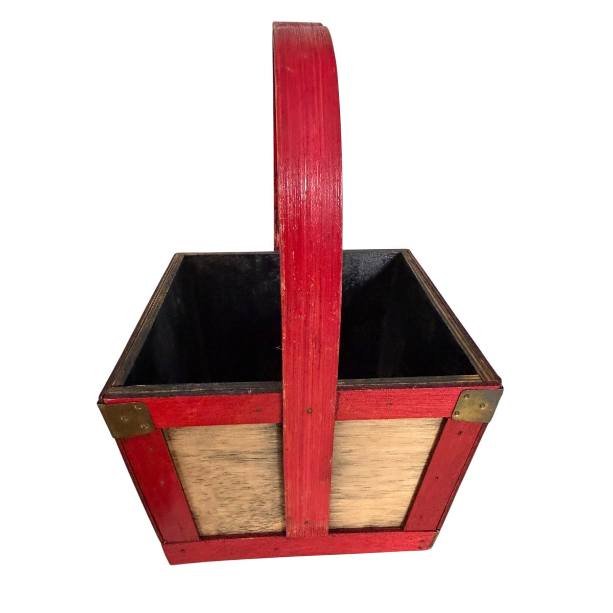 Vintage FTD Wooden Christmas Tree Basket Red Green Holiday Floral Container