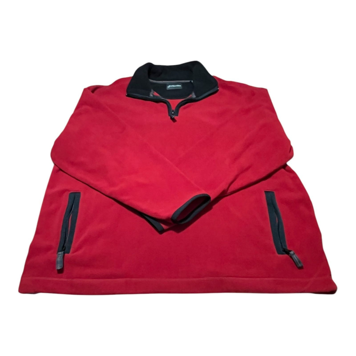 Vtg St. John's Bay Red Fleece Pullover L – 90s Y2K Mens 1/4 Zip Jacket, Black Collar, Pockets