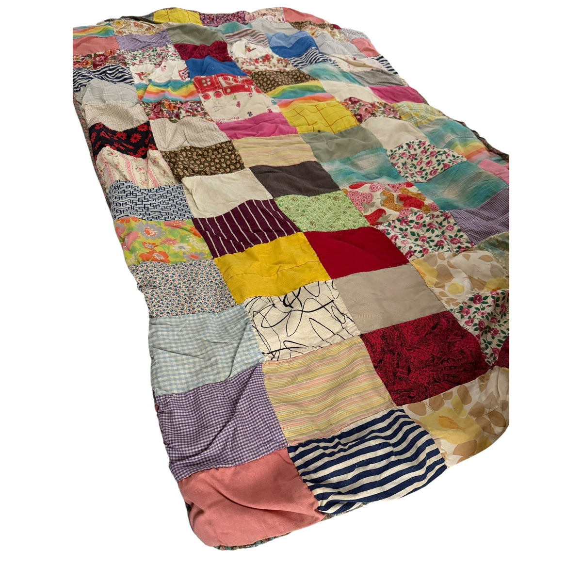 Vintage Handmade Blue White Patchwork Quilt 64x37 Primitive Farmhouse Cutter Quilt