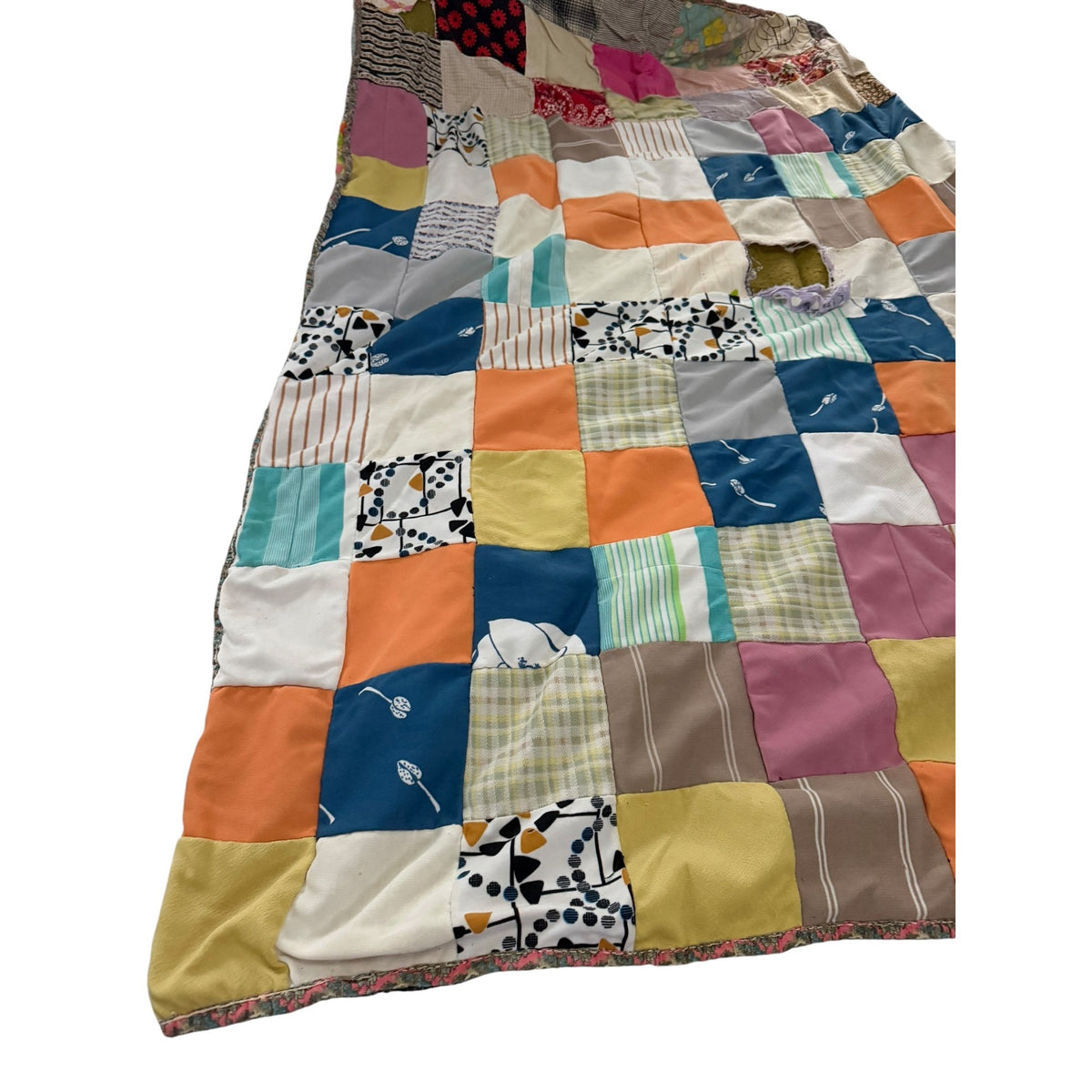Vintage Handmade Blue White Patchwork Quilt 64x37 Primitive Farmhouse Cutter Quilt