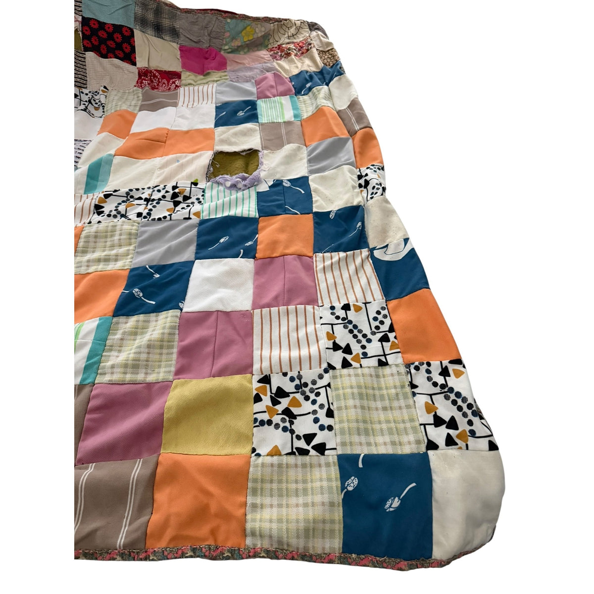 Vintage Handmade Blue White Patchwork Quilt 64x37 Primitive Farmhouse Cutter Quilt