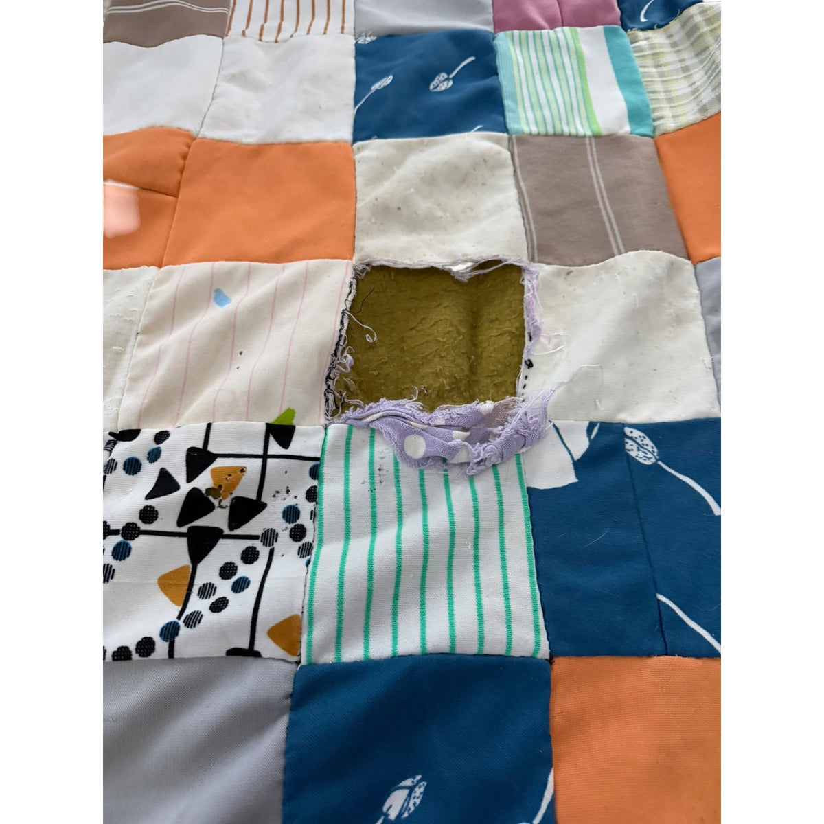Vintage Handmade Blue White Patchwork Quilt 64x37 Primitive Farmhouse Cutter Quilt