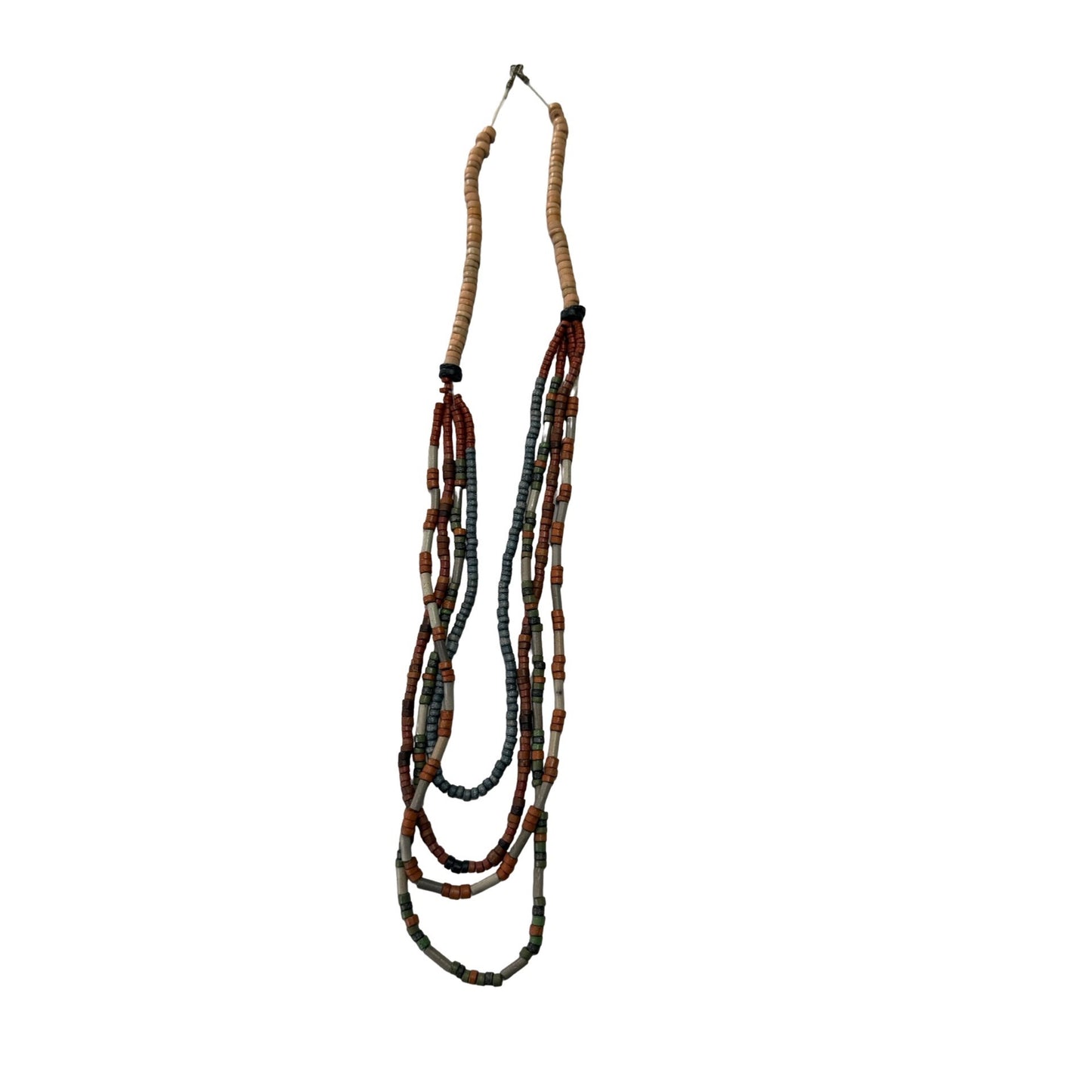 Vintage Style Multi Strand Heishi Bead Necklace Earth Tone Tribal Boho 24 Inch