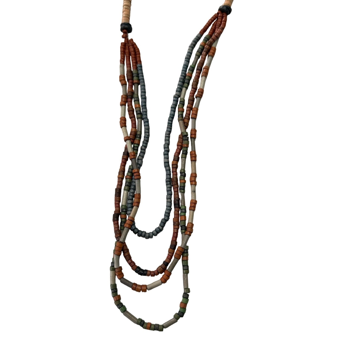 Vintage Style Multi Strand Heishi Bead Necklace Earth Tone Tribal Boho 24 Inch
