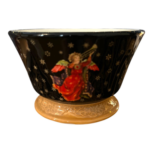 Raymond Waites “Festive Angels” Pedestal Bowl – Certified International – Christmas Angel Design