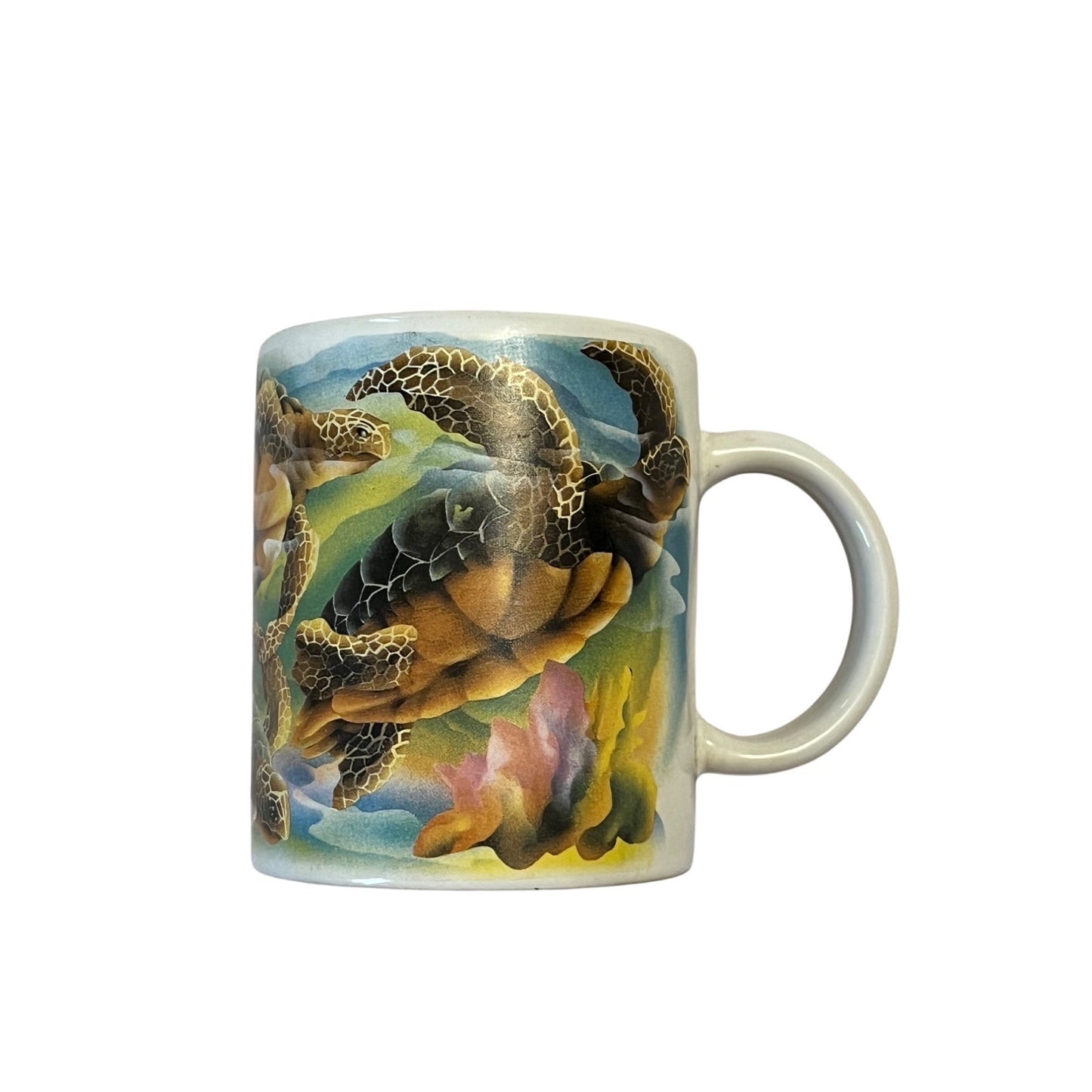 Vintage 1991 Five & Dime Green Sea Turtle Coffee Mug Ocean Art Korea