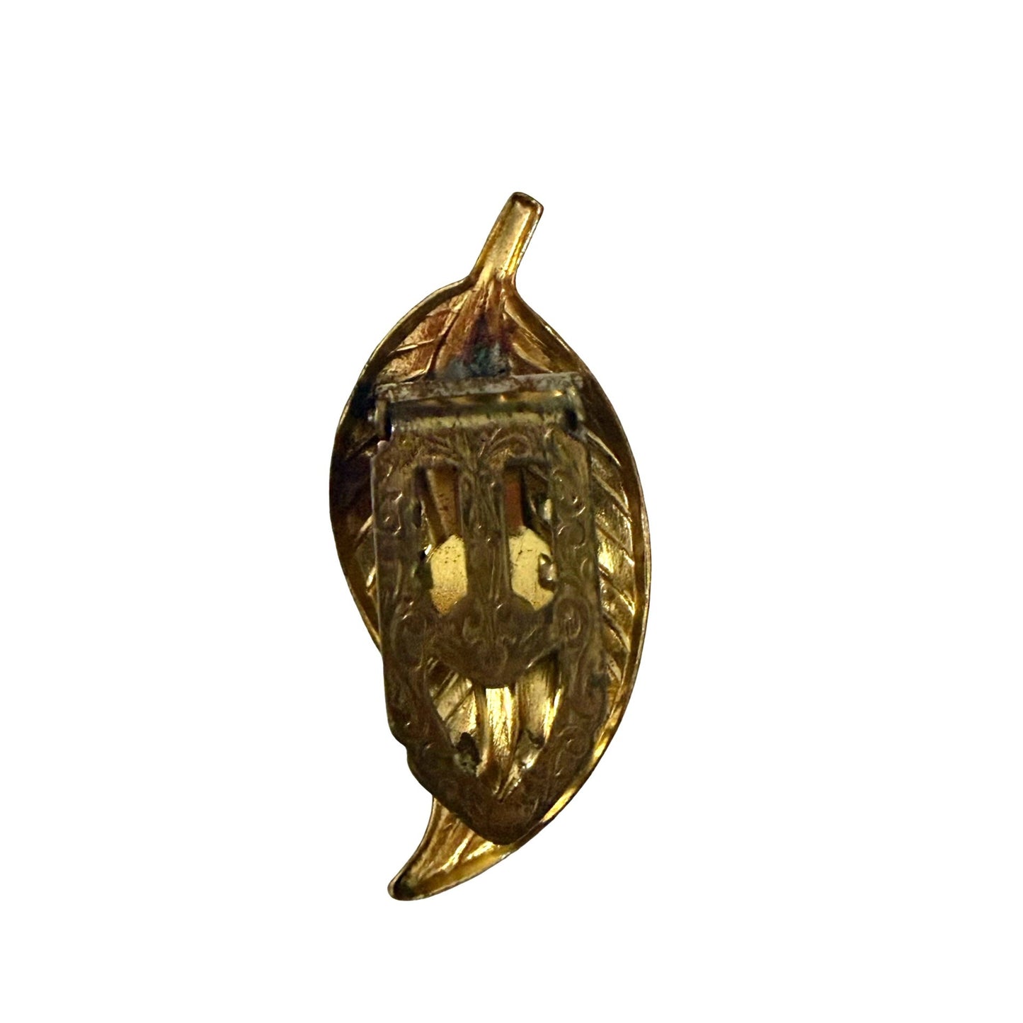 Vintage Gold Tone Leaf Dress Clip Fur Clip Botanical Jewelry 2 Inch