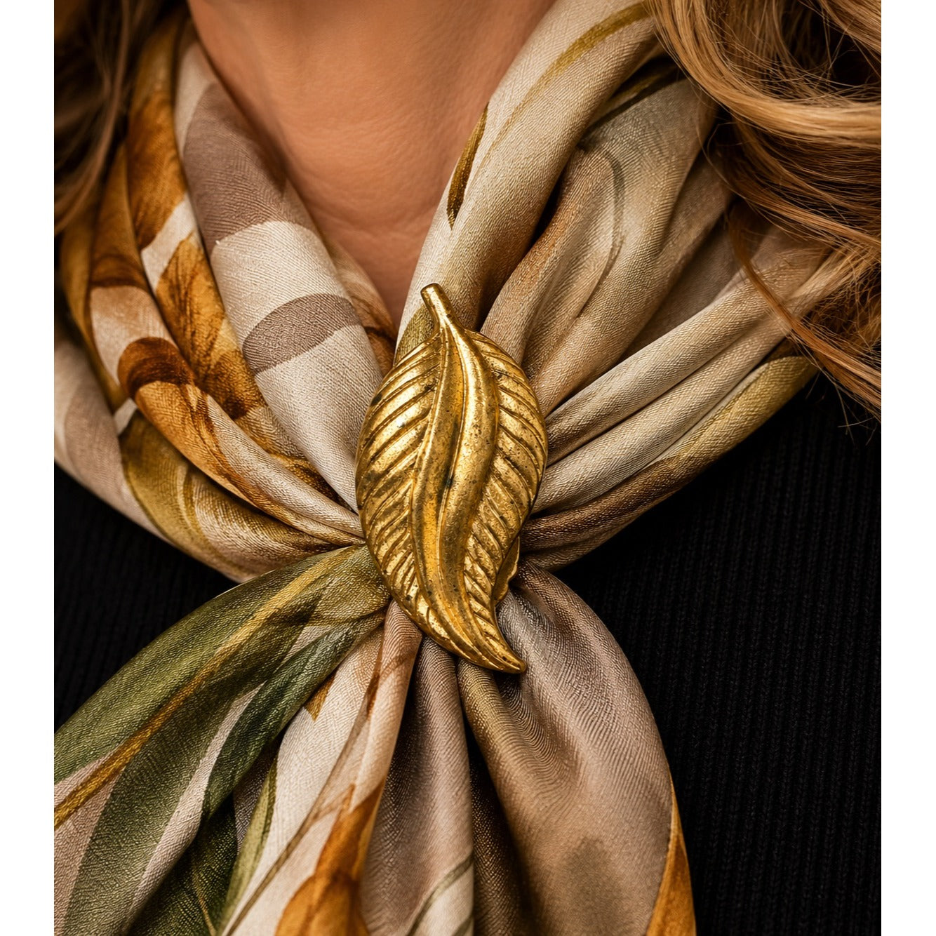 Vintage Gold Tone Leaf Dress Clip Fur Clip Botanical Jewelry 2 Inch