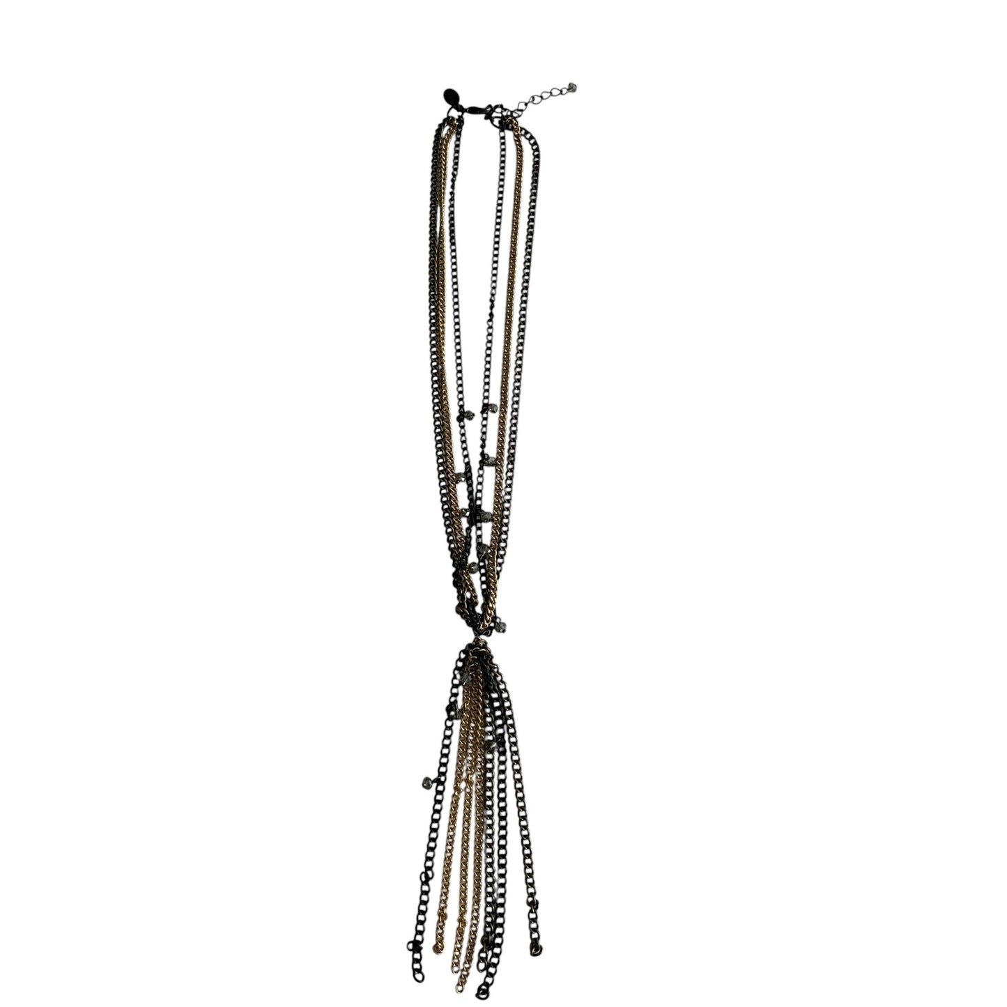 Express Multi Strand Chain Tassel Necklace Gold Black Layered Statement 16”