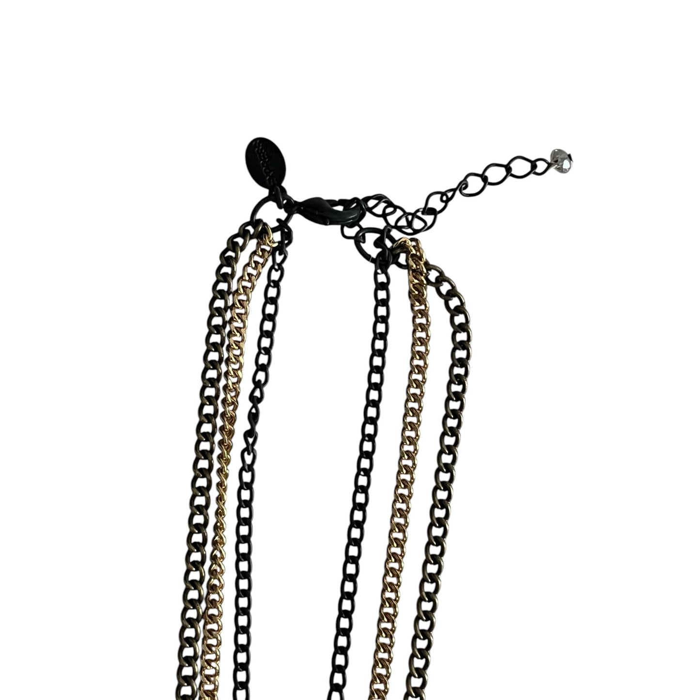 Express Multi Strand Chain Tassel Necklace Gold Black Layered Statement 16”