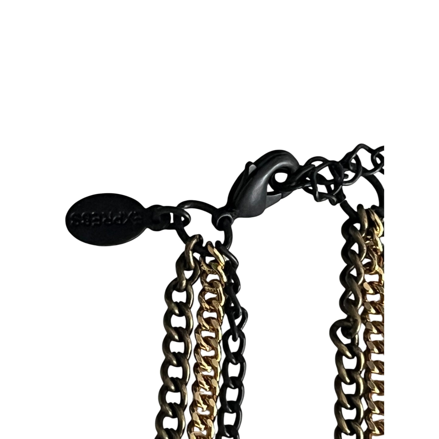 Express Multi Strand Chain Tassel Necklace Gold Black Layered Statement 16”