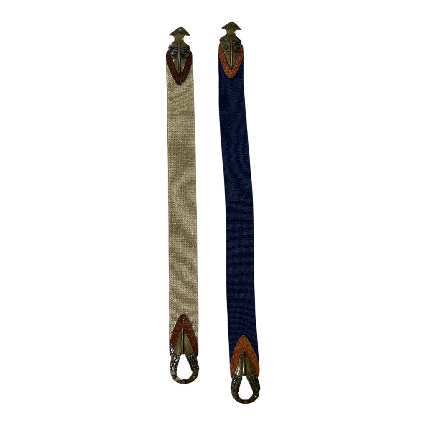 Vintage Omega Stretch Belts Small Set of 2 Canvas Elastic Brass Arrowhead Buckle Made in USA