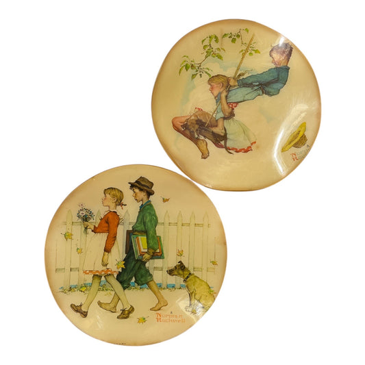 Vintage Norman Rockwell Style Handmade Decoupage Wall Plaques Set of 2