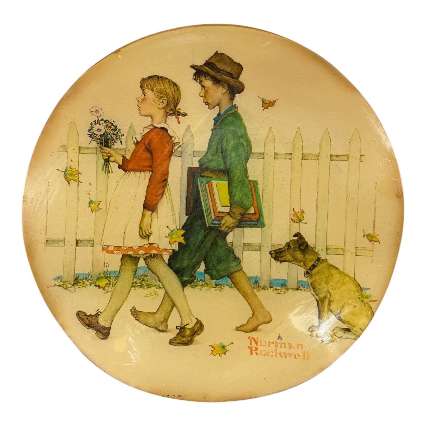 Vintage Norman Rockwell Style Handmade Decoupage Wall Plaques Set of 2