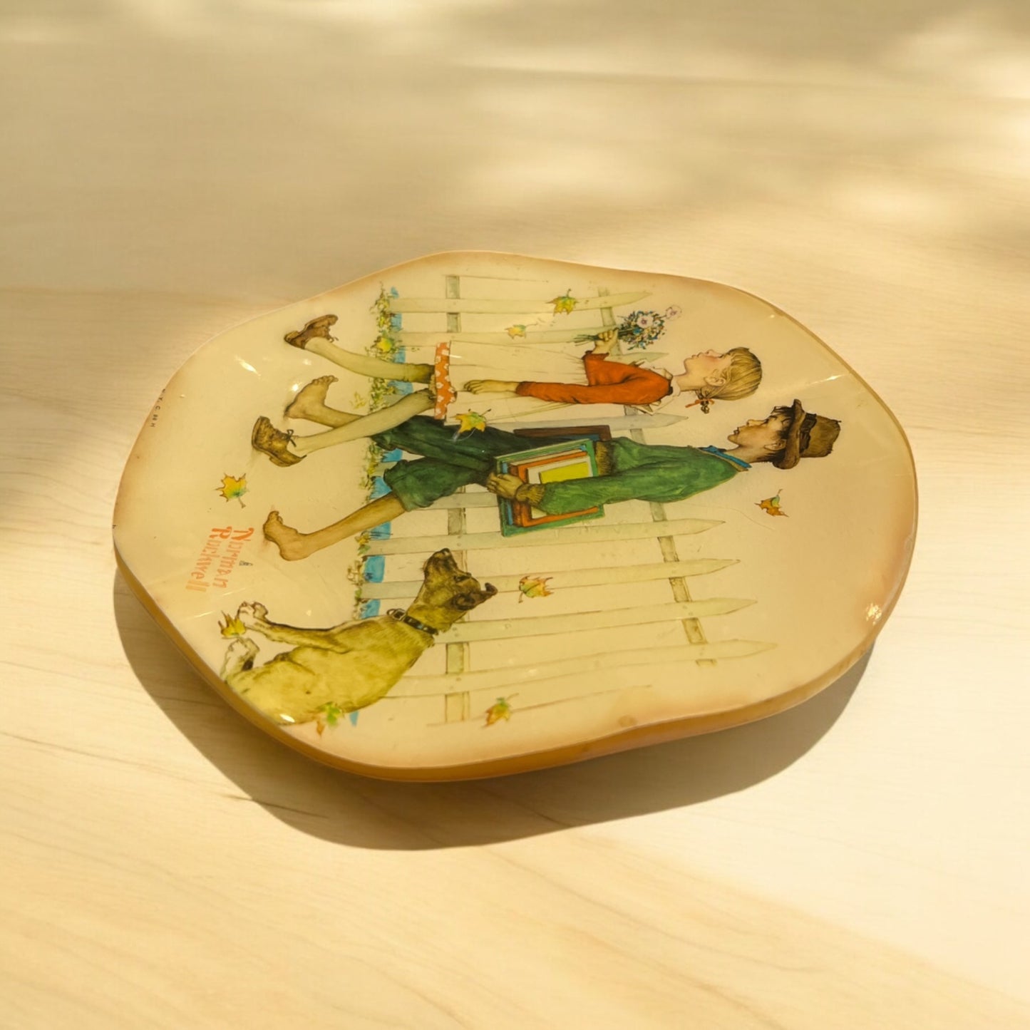 Vintage Norman Rockwell Style Handmade Decoupage Wall Plaques Set of 2