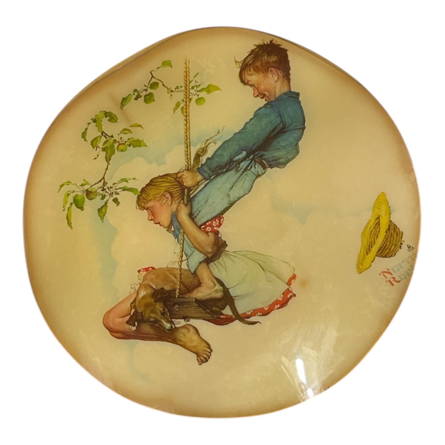 Vintage Norman Rockwell Style Handmade Decoupage Wall Plaques Set of 2