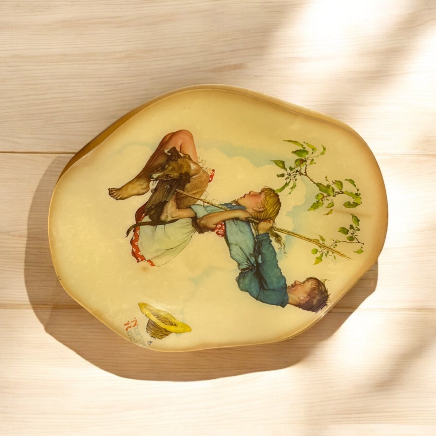 Vintage Norman Rockwell Style Handmade Decoupage Wall Plaques Set of 2