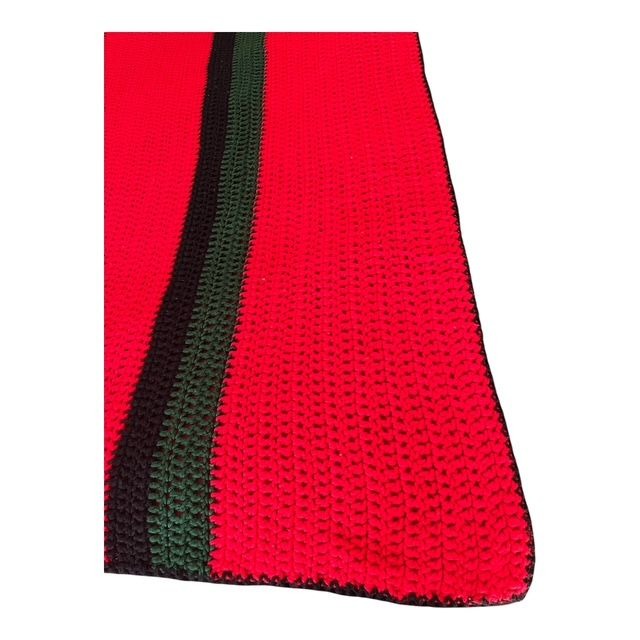 Vintage Red and Green Striped Crochet Afghan – Handmade Throw Blanket – 61 x 52 Inches