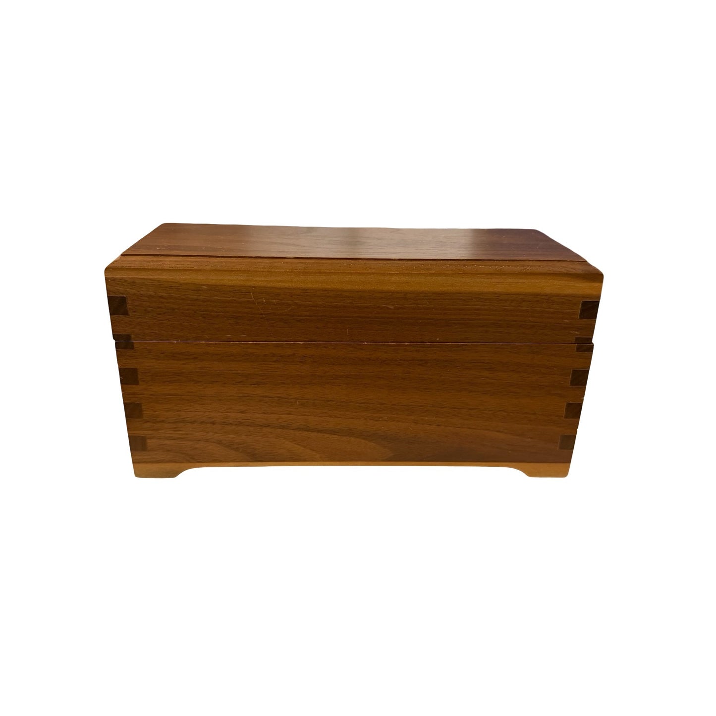 Vintage Walnut Dovetail Wooden Keepsake Box Jewelry Trinket Storage Red Velvet Lined