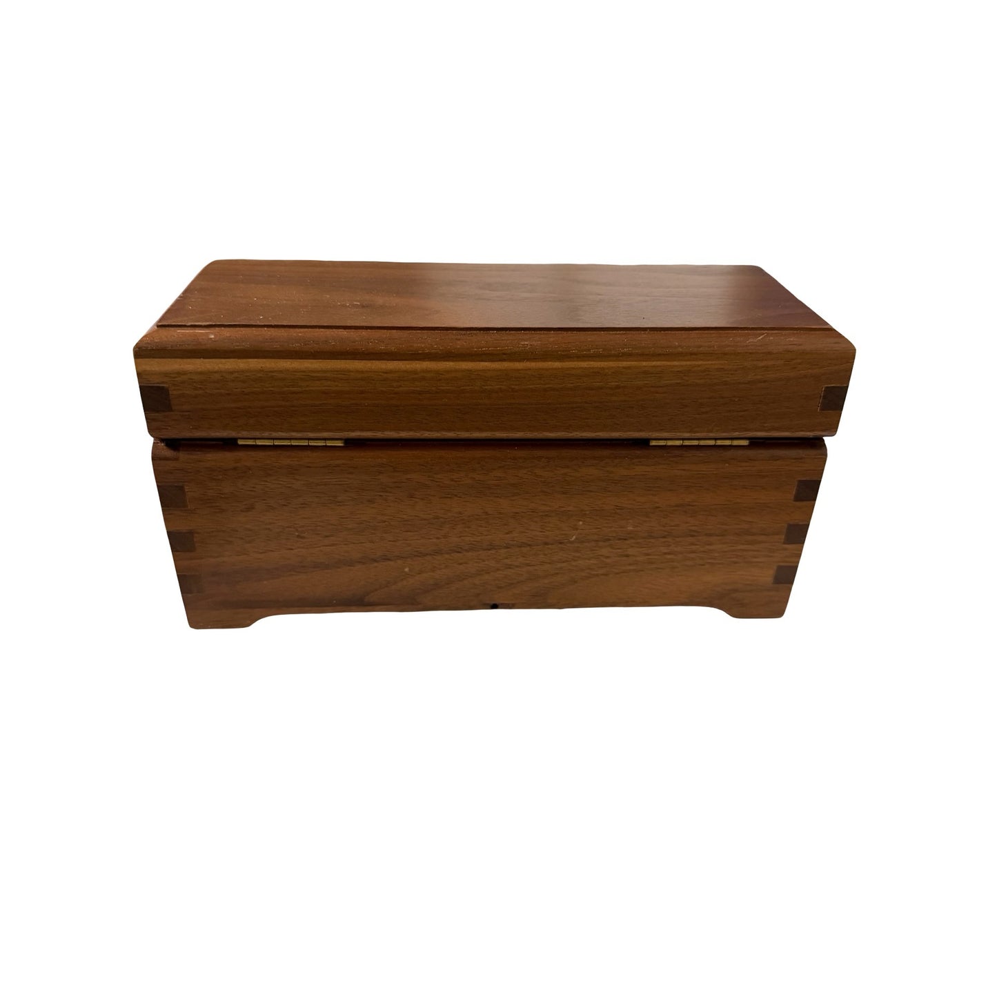 Vintage Walnut Dovetail Wooden Keepsake Box Jewelry Trinket Storage Red Velvet Lined