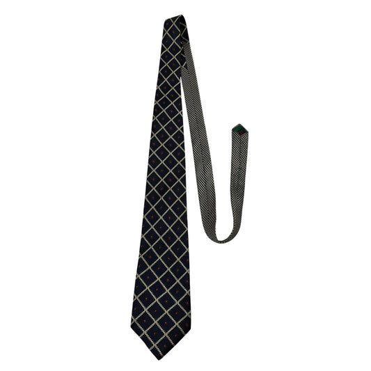 Tommy Hilfiger Silk Tie Navy Gold Geometric Pattern Classic Mens Necktie