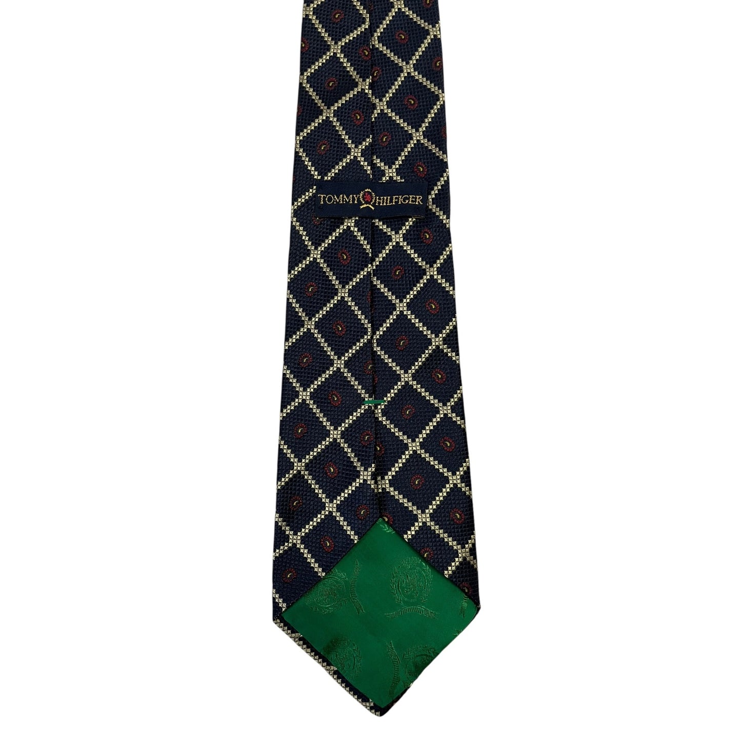 Tommy Hilfiger Silk Tie Navy Gold Geometric Pattern Classic Mens Necktie