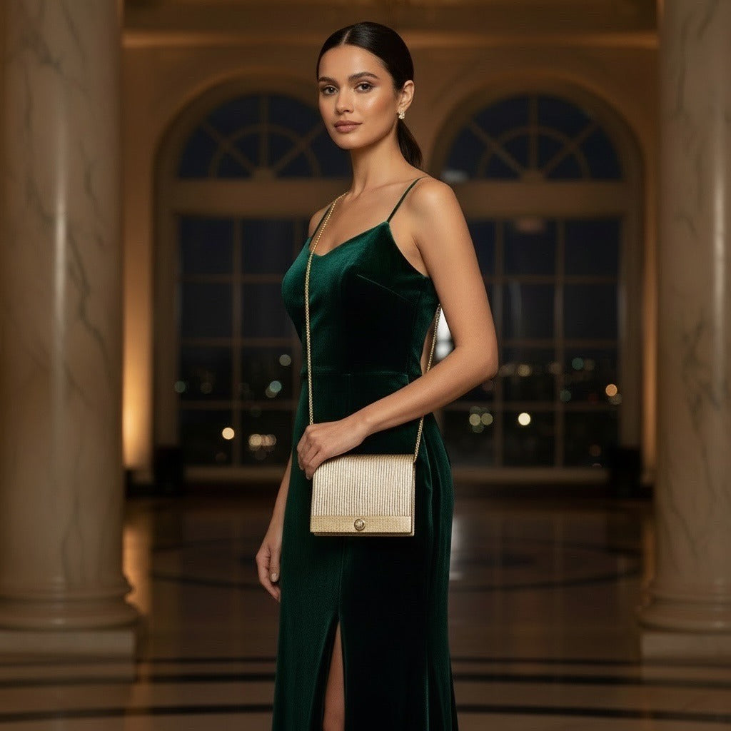 Vintage Accessory Lady Gold Pleated Evening Bag Small Shoulder Purse