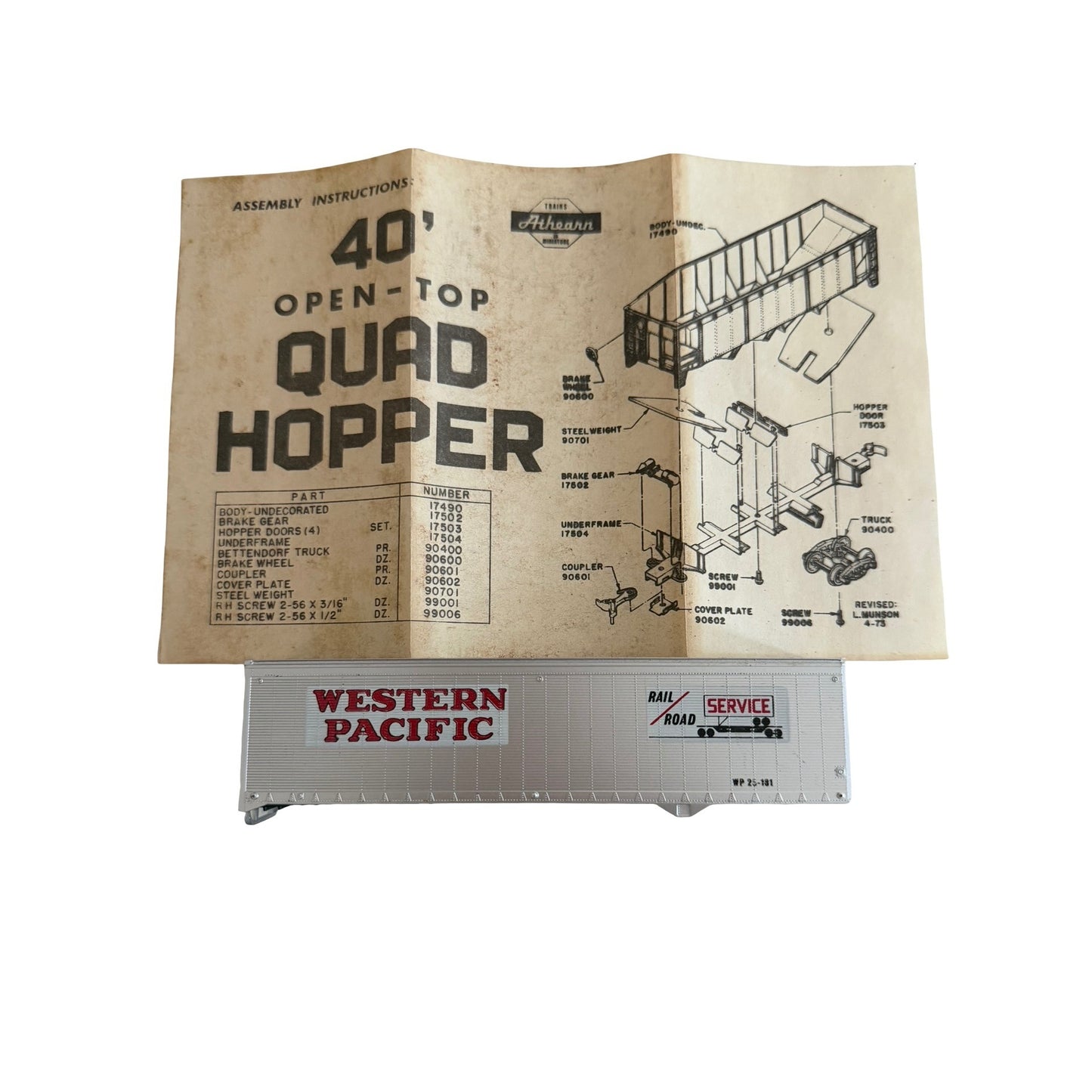 Vintage Athearn HO Scale Western Pacific 40' Box Car Kit No. 1704 w/ Box & Instructions