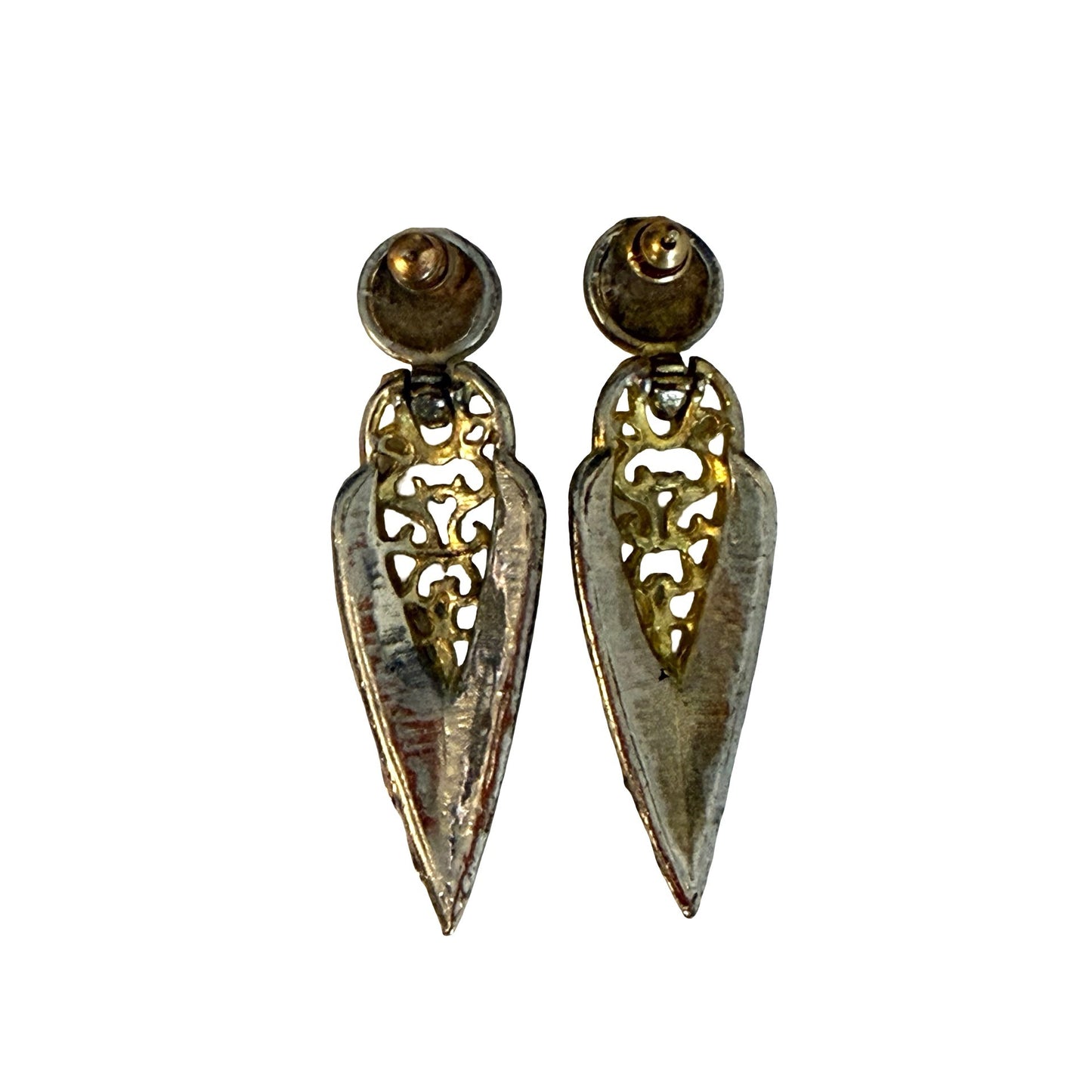 Vintage White Enamel Gold Tone Filigree Dangle Clip On Earrings