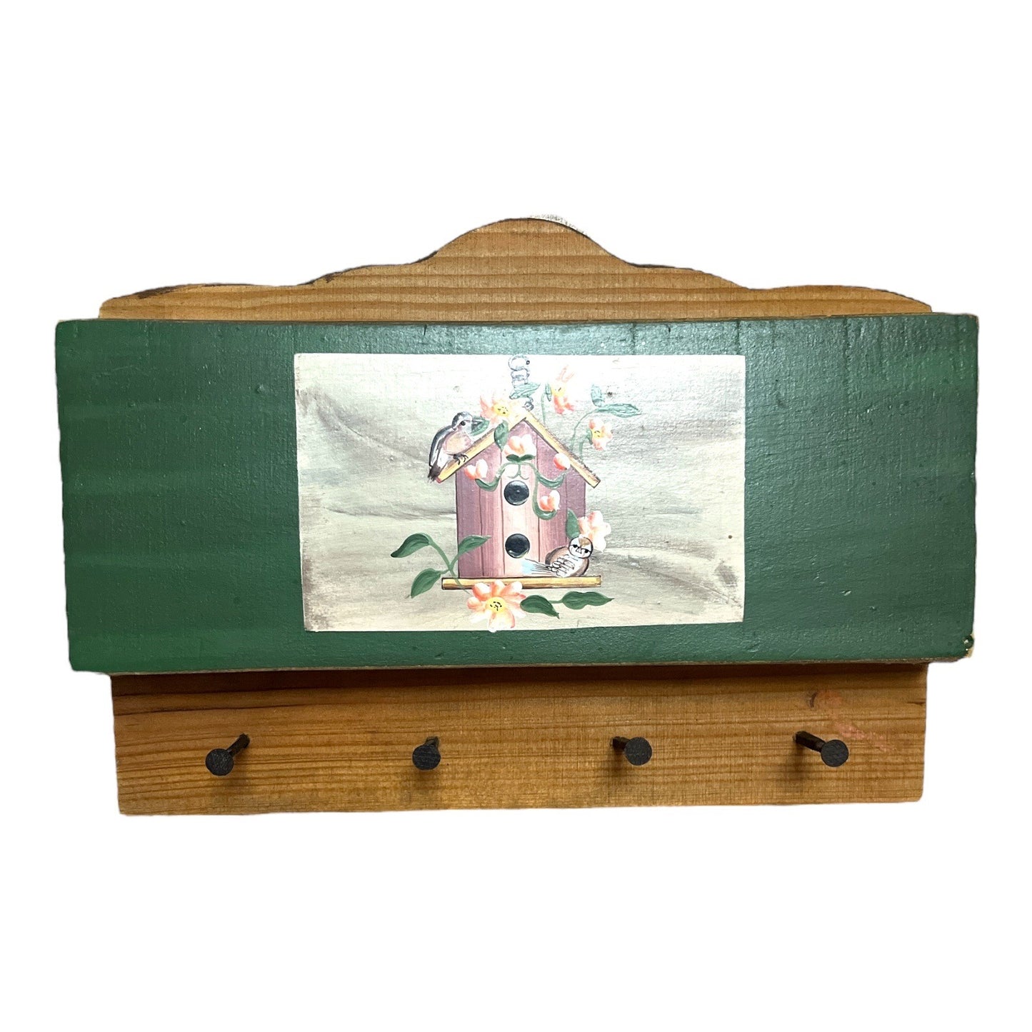 Vintage Hand-Painted Wooden Key & Mail Holder | Birdhouse Motif | Hanna's 1999 | 11.5" x 8"