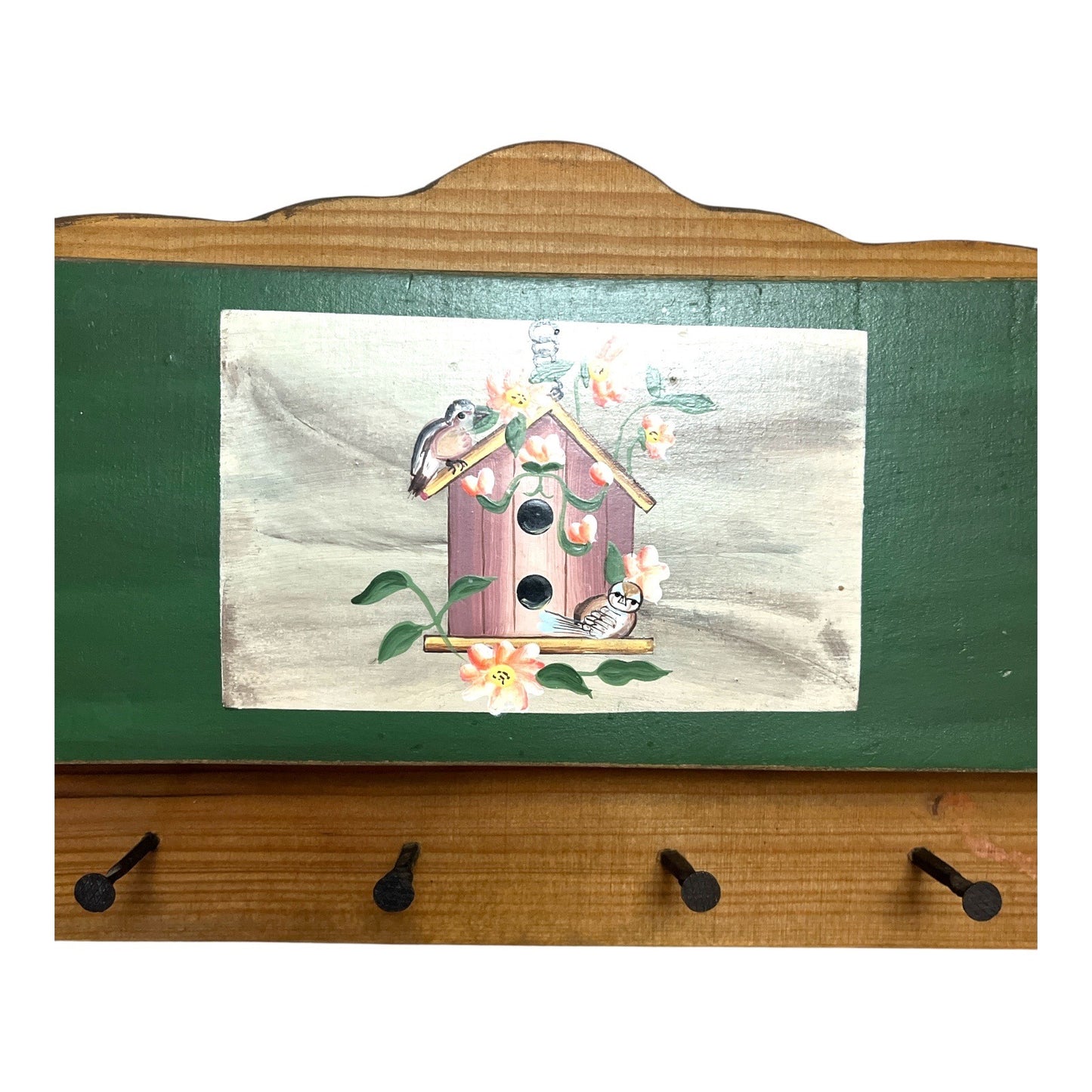 Vintage Hand-Painted Wooden Key & Mail Holder | Birdhouse Motif | Hanna's 1999 | 11.5" x 8"
